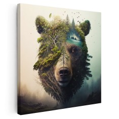 Tablou urs colaj natura peisaj padure, verde 1638 Tablou canvas pe panza CU RAMA 30x30 cm
