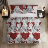 Set Lenjerie de Pat 2 Piese Husa Pilota 120x200 + 1 Fata de Perna 50x70 cu Inimioare LOVE din Polibumbac - O Declaratie de Dragoste in Dormitorul Tau