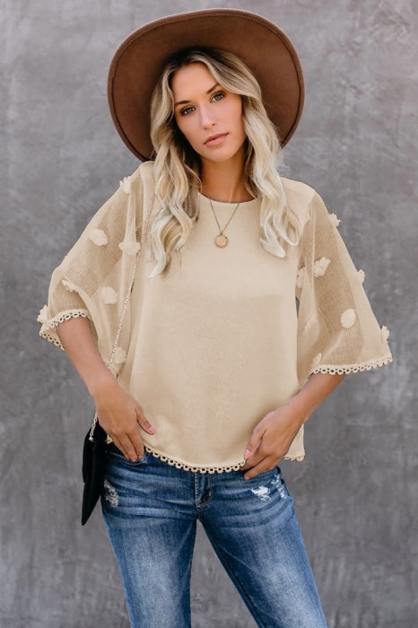 K819-15 Bluza casual din material lejer cu maneci scurte largi