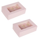 Cutii Brioșe, Model Crăciun, Capac Fereastră, Dimensiuni 24x17x7.5cm, Culoare Roz, Set 2 Bucăți, Oem