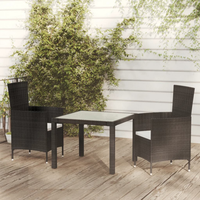 vidaXL Set mobilier de exterior cu perne, 3 piese, negru, poliratan