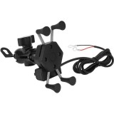 Suport de telefon cu incarcare USB Kristre, aluminiu, motocicleta/scuter, Negru, Oem
