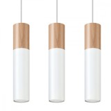 Lampă Suspendată Pablo Lemn Natural/Alb Oțel/Lemn 3 Becuri Tub Modern De Interior