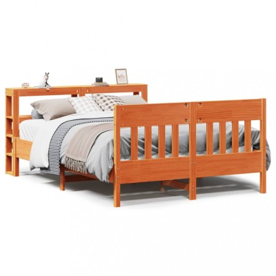 vidaXL Cadru pat fără saltea, maro ceruit, 135x190 cm, lemn masiv pin 3306281 foto