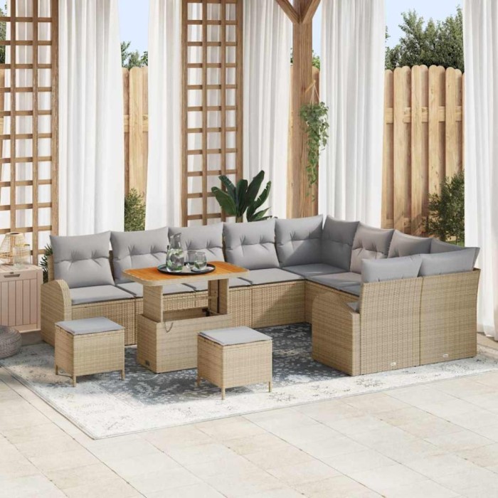vidaXL Set de canapele pentru grădină cu pernă 12 pcs Bej Rattan poli