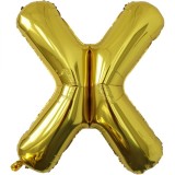 Balon folie metalizata litera x, flippy, 40 cm, umflati cu heliu sau aer, ambalaj individual, pai inclus, auriu