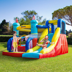 Outsunny Castel Gonflabil 4 in 1 pentru Copii de la 3 la 8 ani cu Tobogan, Trambulina, Piscina si Pompa inclusa, 265x260x200cm