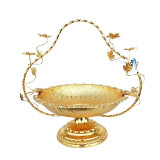 Fructiera din metal cu toarta si flori, Luxury, Gold, 33 cm, 176STH