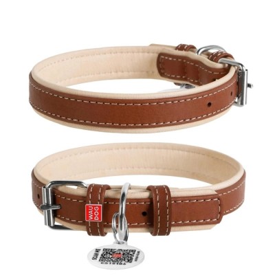 Waudog Soft, Zgarda, M, caini din piele, cu QRPasaport, latime: 20mm, lungime: 30-39cm, maro foto