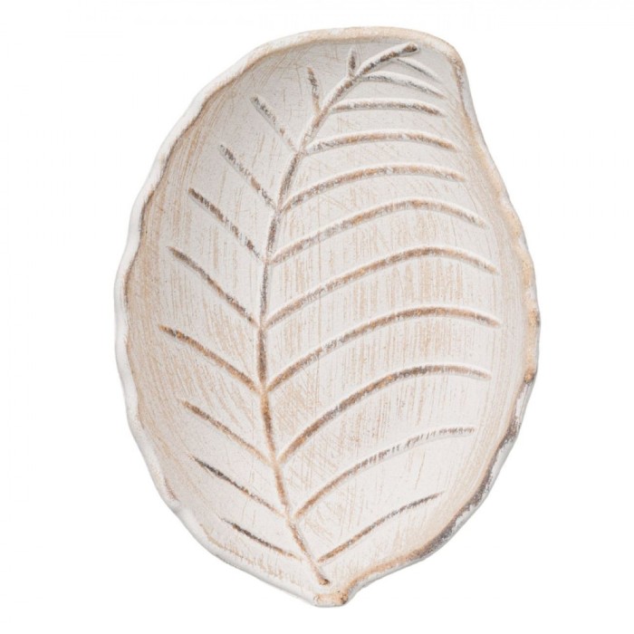 Platou Decorativ Lemn, Frunză, Bej, 24.5x18x4cm