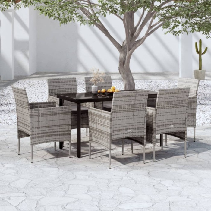 vidaXL Set de servit masa pentru grădină, 7 piese, gri și negru 3099290