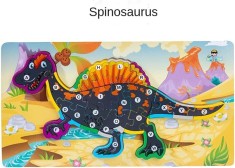 Puzzle dinozaur Spinosaurus 3D incastru din lemn cu litere, 40x22 cm