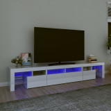 VidaXL Comodă TV cu lumini LED, alb extralucios, 230x36,5x40cm