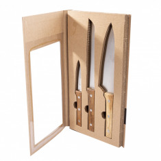 Set 3 cutite Cesar, inox, maner lemn natural