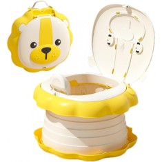 Olita portabila bebe, WC cu spatar inalt si scaun ergonomic model leu culoare galben