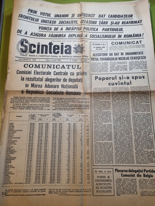 scanteia 4 martie 1969-romania a votat,99,75 prezeta la vot