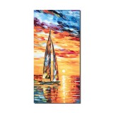 Tablou peisaj marin pictat manual, Asfintit cu velier, 80x40cm ulei pe panza in cutit efect 3D, Fabulos