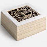 Cutie decorativa din lemn cu modelul Pomul Vietii, 18x18x10 cm, CMCLASS