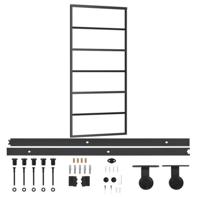 Ușă glisantă cu set feronerie, 90x205 cm, sticlă ESG/aluminiu foto