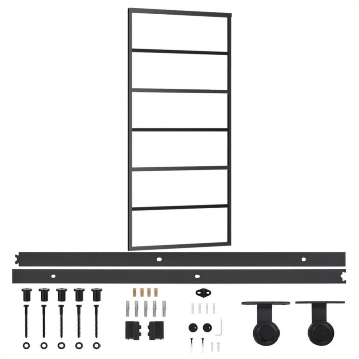 vidaXL Ușă glisantă cu set feronerie, 90x205 cm, sticlă ESG/aluminiu