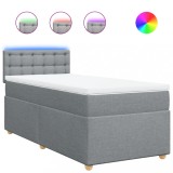 Cumpara ieftin Pat box spring cu saltea, gri deschis, 90x190 cm, textil