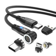 Cablu Date si Incarcare Rapida, PRESTIGE CHARGE&reg;, 6 in 1, USB/USB-C la Type C, Lightning, Micro-USB, Cap Magnetic, Rotire 180-360 grade, Compatibil Su