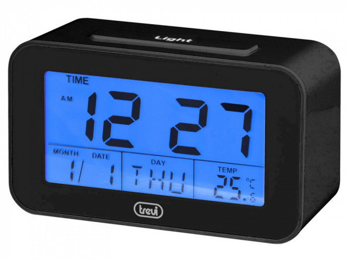 Ceas desteptator cu LCD SLD 3P50 termometru calendar negru Trevi