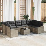 VidaXL Set de masă pentru grădină cu pernă 10 pcs Gri deschis