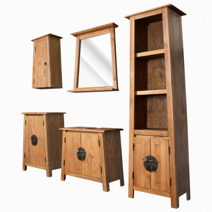 vidaXL Set de baie 5 piese, lemn masiv de pin reciclat