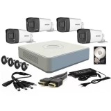 Kit supraveghere video Hikvision 4 camere 2MP FULLHD 1080p IR 40m + accesorii instalare, HDD 500GB SafetyGuard Surveillance