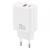 Incarcator Retea XO Design CE40, 20W, 3A, 1 x USB-A - 1 x USB-C, Alb