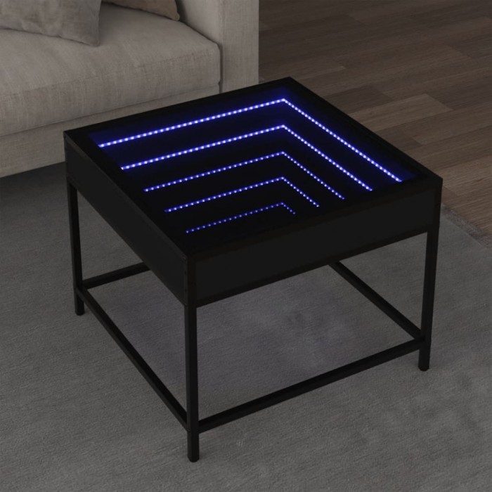 vidaXL Măsuță de cafea cu LED infinity, negru, 50x50x41 cm