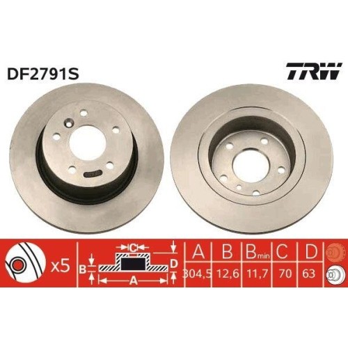Set discuri frana Land Rover Discovery 2 (L318), Range Rover I, Range Rover 2 (P38a), Range Rover 3 (L322), punte spate, 304.5x12.6, plin, TRW