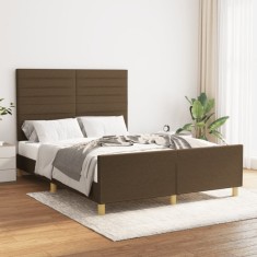 vidaXL Cadru de pat cu tăblie, maro &icirc;nchis, 140x190 cm, textil