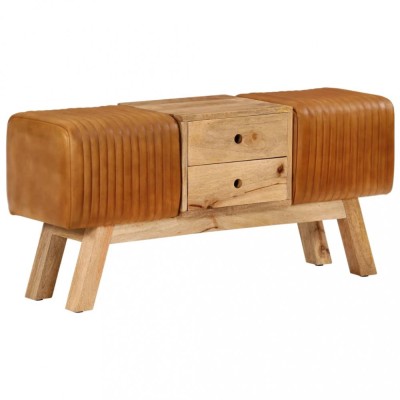 vidaXL Bancă Bok maro, 107 cm, piele naturală capră / lemn masiv mango 342211 foto