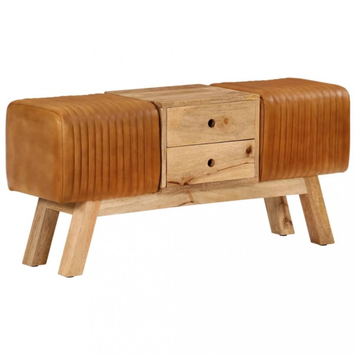 vidaXL Bancă Bok maro, 107 cm, piele naturală capră / lemn masiv mango 342211