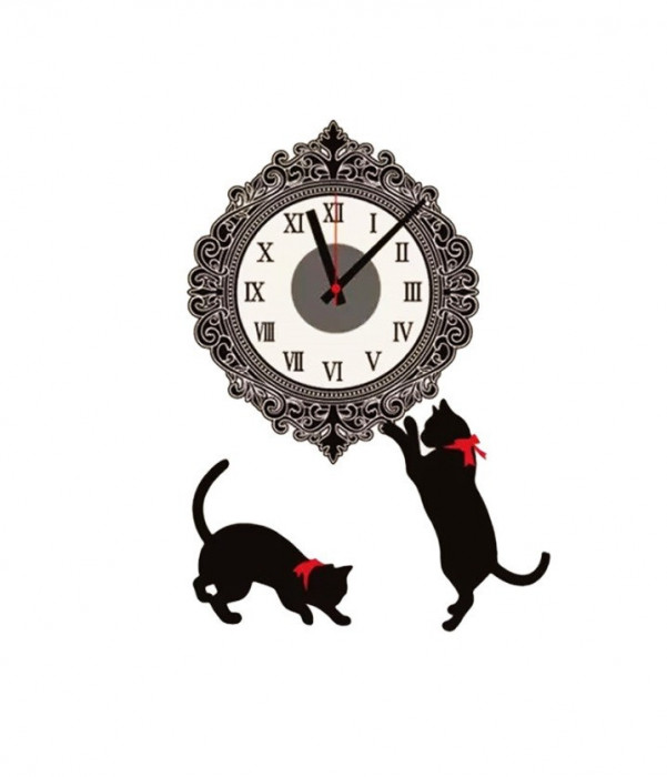 Ceas decorativ de perete, Pisici, Ceas cu Autocolant, 40 cm, CD880