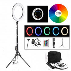 Lampa Circulara Make up Profesionala cu LED RGB, Ring Light 46 CM si 544 LED- uri cu 19 culori diferite,Lumina Rece/Calda Tip Inel, cu Trepied 180cm, foto