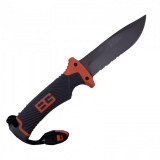 Cutit de Supravietuire Bear Grylls, 25 cm, Teaca, Husa Protectie, Maner Grip Cauciuc, Snur, Gri Mat