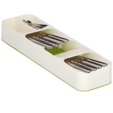 Organizator pentru tacamuri de sertar, 5 compartimente, 40x11x5,5 cm, alb