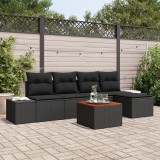 Gossi set 6 piese canapea gradina cu perne ratan poliester negru acacia