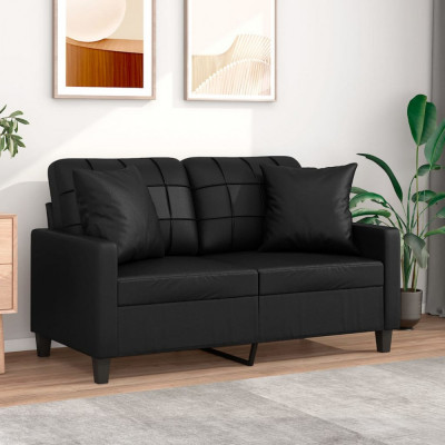 vidaXL Canapea cu 2 locuri cu pernuțe, negru, 120 cm, piele ecologică foto