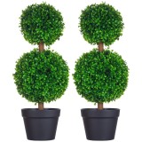HOMCOM Arbore Buxus Artificial Sferic &icirc;n Ghiveci 60 cm, Verde, Decorativ pentru Interior/Exterior, Rezistent la UV | Aosom Romania