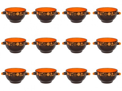 Set boluri supa, 12 piese, 650 ml, Ceramica, Maro Inchis foto