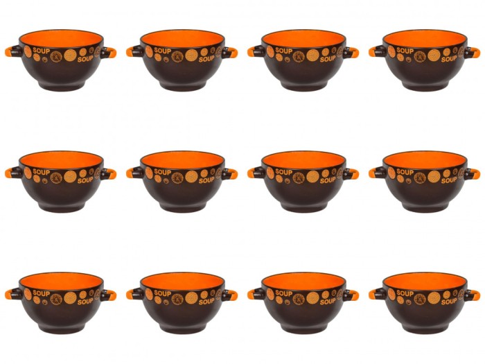 Set boluri supa, 12 piese, 650 ml, Ceramica, Maro Inchis