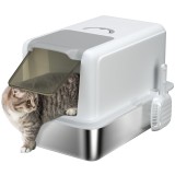 PawHut Toaletă pentru pisici, vas din oțel inoxidabil, filtru, lopată, pentru pisici p&acirc;nă la 6 kg, 40,5 x 60,5 x 41,5 cm, Alb/Argintiu | Aosom Romania