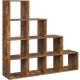 VASAGLE Biblioteca cu 10 compartimente, unitate de depozitare pentru decoratiuni, din lemn, 29x129x129cm, maro rustic Household NewTrend