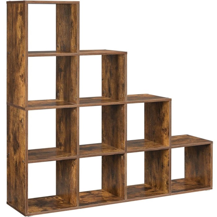 VASAGLE Biblioteca cu 10 compartimente, unitate de depozitare pentru decoratiuni, din lemn, 29x129x129cm, maro rustic Household NewTrend