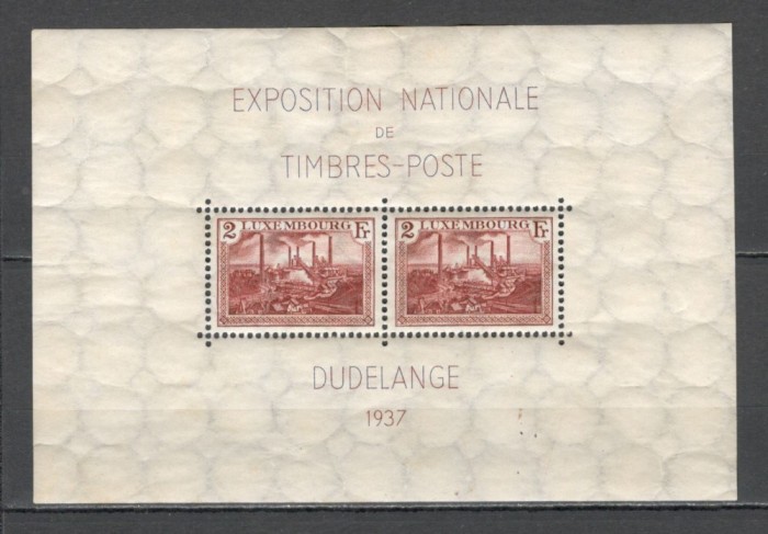 Luxemburg.1937 Expozitia filatelica nationala:Vederi-Bl. ML.12
