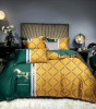 Lenjerie de pat matrimonial cu husa elastic pat si 4 fete perna dreptunghiulara, Altalune, bumbac mercerizat, multicolor